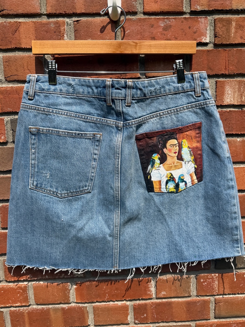 NWT Custom Hand Painted Frida Kahlo Topshop Denim Mini Skirt Size 12
